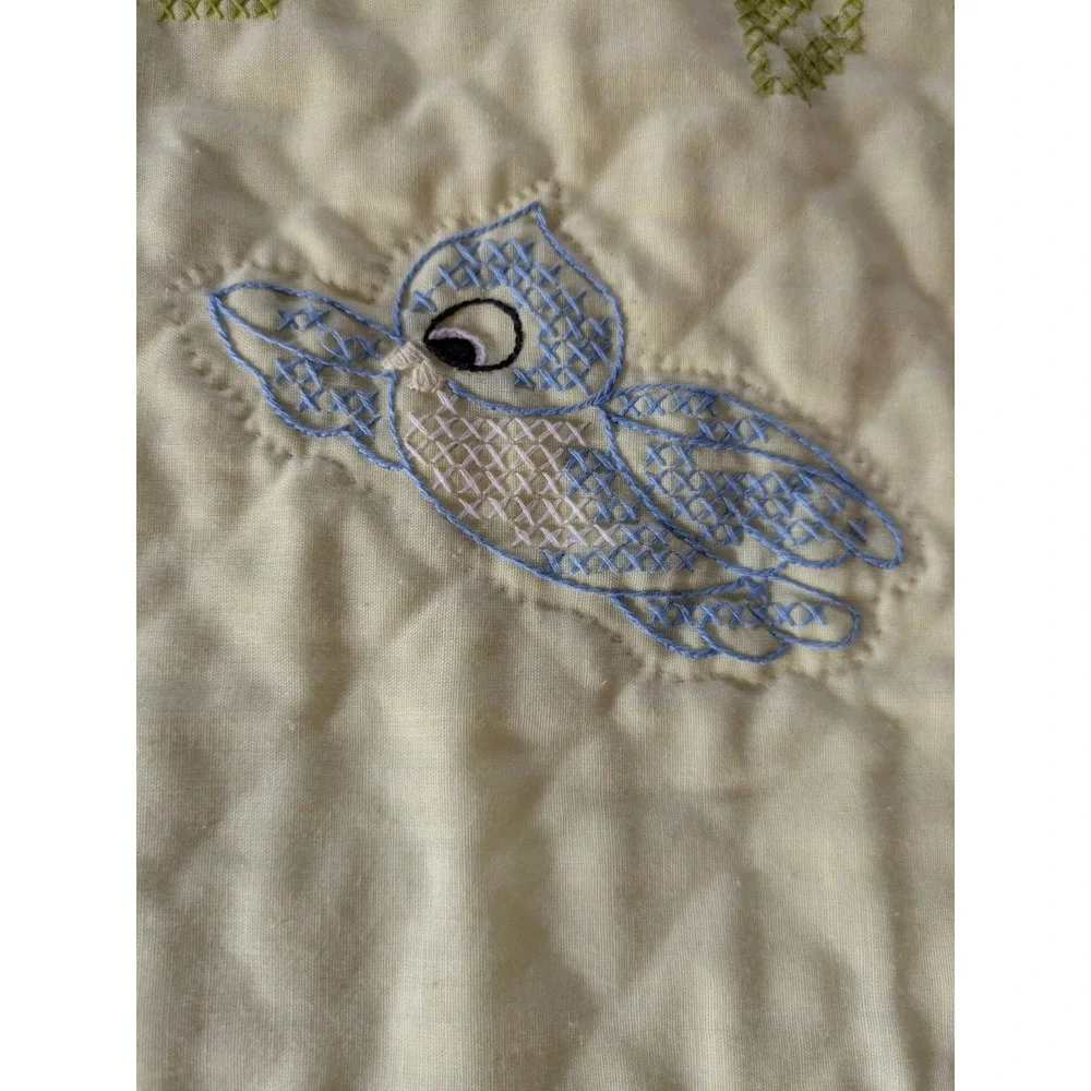 Vintage Disney Bambi Thumper Flower Embroidered Baby Quilt Cream Yellow 30x43